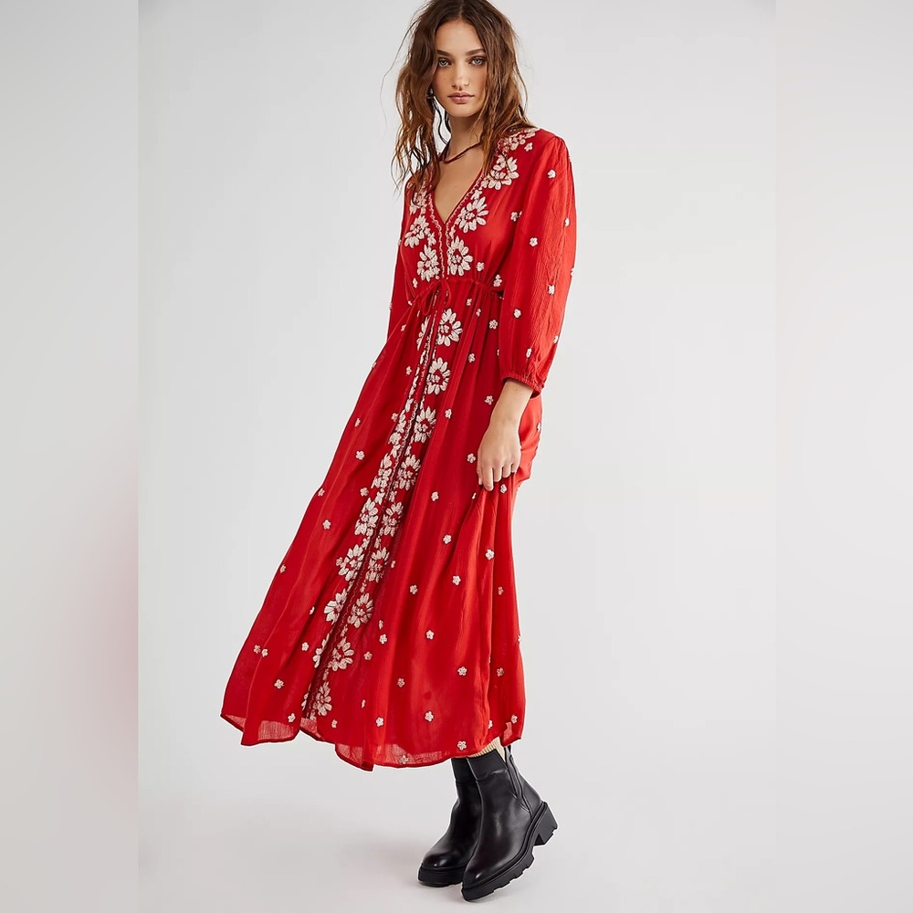 Free People Fable Embroidered Maxi Dress size small